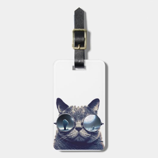 Kat met zonnebrillen bagagelabel (Voorkant verticaal)