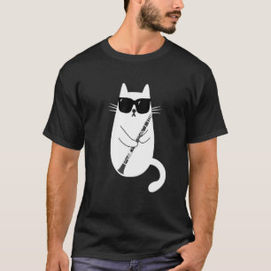 Kat met zonnebrillen die Clarinet Musician spelen T-shirt