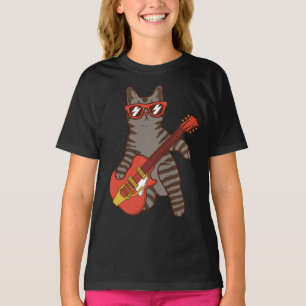 Kat met zonnebrillen die gitaarmeisje spelen t-shirt