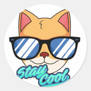 Kat met zonnebrillen ronde sticker