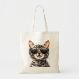 Kat met zonnebrillen tote bag