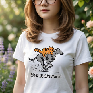 Kat met Zoomies Actief Rijdt Op Een Hond Tri-Blend Shirt
