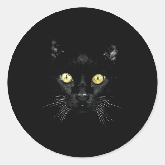 Kat met zwarte kat, gele ogen, keukenkat ronde sticker (Voorkant)