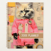 Kat met zwarte poten en roze outfit collage planner (Voorkant)