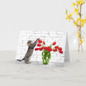 Kat met zwarte Tulpen, op zaterdag Kaart (Gele Bloem)