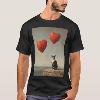 Kat met zwevende harten t-shirt