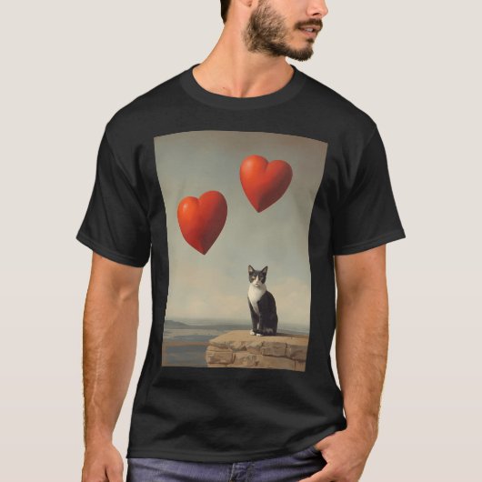 Kat met zwevende harten t-shirt (Voorkant)