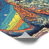 Kat Miauw in de ruimte Met Regenboog Poster (Hoek)