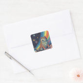 Kat Miauw in de ruimte Met Regenboog Vierkante Sticker (Envelop)