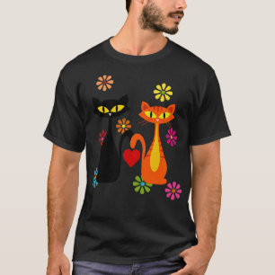 Kat Mid Century Zwarte En Oranje Katten Verliefd  T-shirt