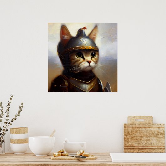 Kat middeleeuwse ridder poster (Keuken)