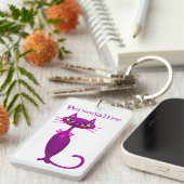 Kat midden eeuw schattig girly paarse roze sleutelhanger (Voorkant Rechts)