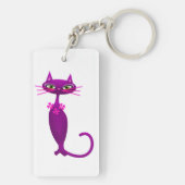 Kat midden eeuw schattig girly paarse roze sleutelhanger (achterkant)