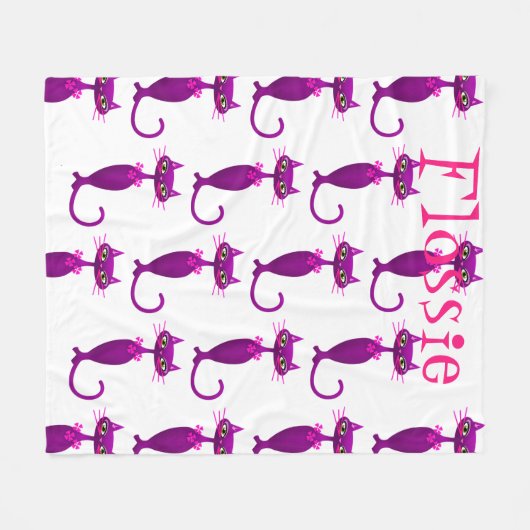 Kat midden eeuw schattig girly paarse roze wit fleece deken (Voorkant (Horizontaal))