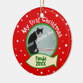Kat Mijn eerste kerstfoto Rood en Groen Pet Keramisch Ornament (Links)