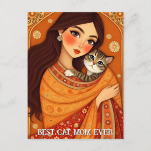 Kat minnende Moeder Foto oranje Briefkaart