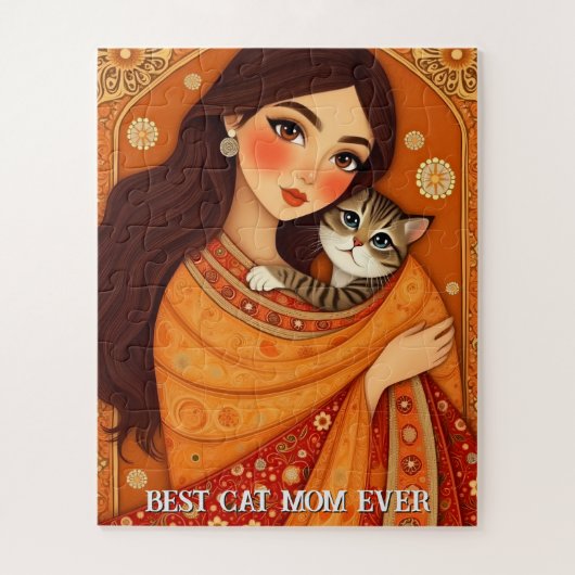 Kat minnende Moeder Foto oranje Legpuzzel (Verticaal)