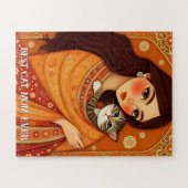 Kat minnende Moeder Foto oranje Legpuzzel (Horizontaal)