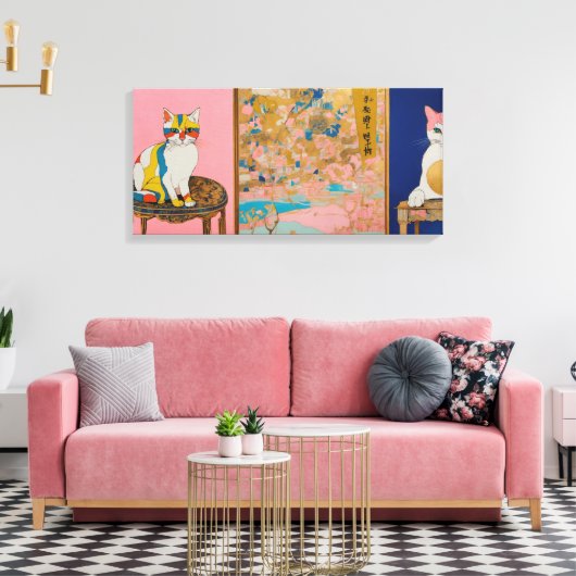 Kat Moderne Kleurrijke Verpakte Kunst Canvas Print (Insitu (Woonkamer))