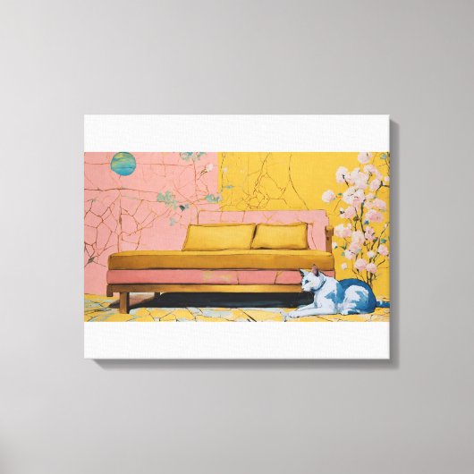Kat Moderne Kleurrijke Verpakte Kunst Canvas Print (Voorkant)