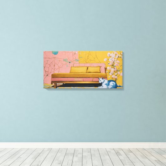 Kat Moderne Kleurrijke Verpakte Kunst Canvas Print (Insitu (Houten vloer))