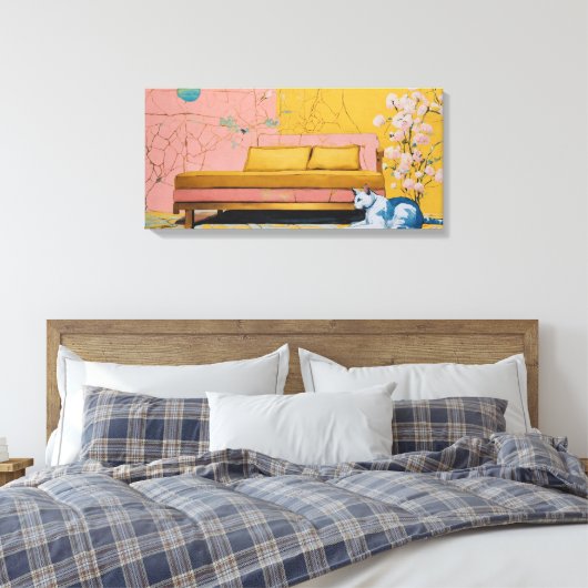 Kat Moderne Kleurrijke Verpakte Kunst Canvas Print (Insitu (Slaapkamer))