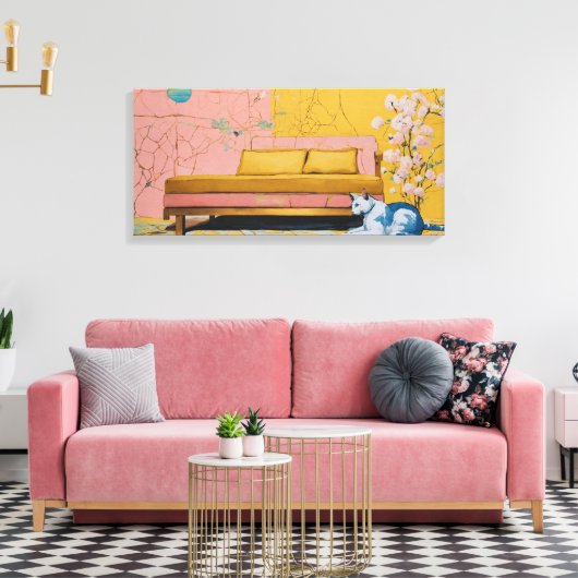 Kat Moderne Kleurrijke Verpakte Kunst Canvas Print (Insitu (Woonkamer))