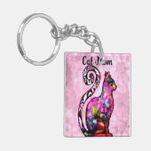 Kat Moeder Abstract Whimsical Kat Kat Kunst Sleutelhanger (Voorkant Links)