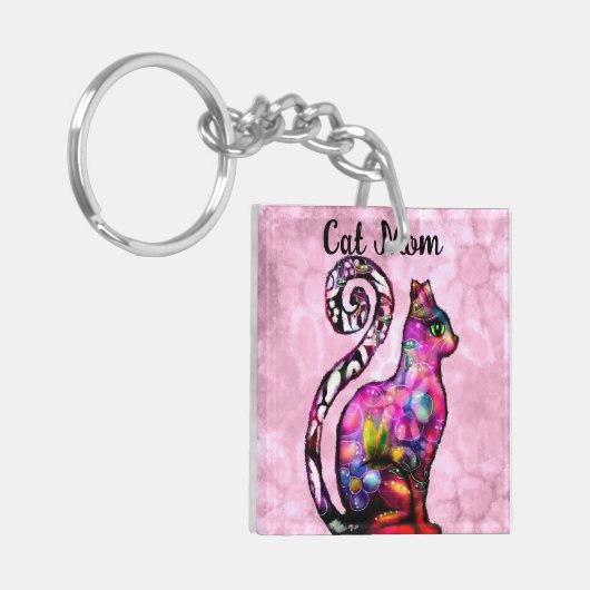 Kat Moeder Abstract Whimsical Kat Kat Kunst Sleutelhanger (Voorkant Links)