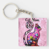 Kat Moeder Abstract Whimsical Kat Kat Kunst Sleutelhanger (Voorkant)