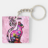 Kat Moeder Abstract Whimsical Kat Kat Kunst Sleutelhanger (Achterkant)
