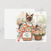 Kat Moeder arrangeert Bloemen Moederdag Feestdagenkaart (Voorkant / Achterkant)