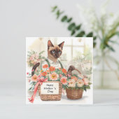 Kat Moeder arrangeert Bloemen Moederdag Feestdagenkaart (Staand voorkant)