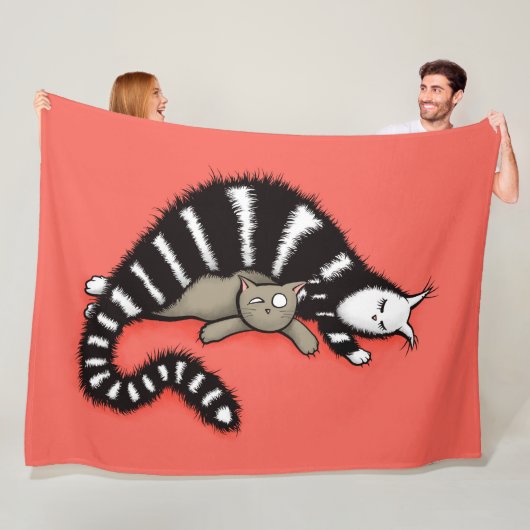 Kat Moeder beschermt haar Kat Kind Fleece Deken (In situ)