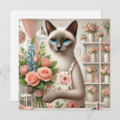 Kat moeder bloemist is het regelen van bloemen feestdagenkaart (Voorkant / Achterkant)