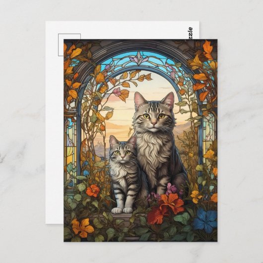 Kat moeder en kind briefkaart (Voorkant / Achterkant)