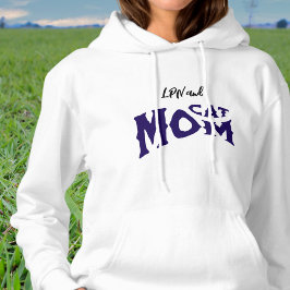 Kat Moeder en LPN Zwart/Blauw op Witte Typografie Hoodie