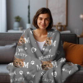 Kat Moeder Grijs Gepersonaliseerde Naam en Foto He Fleece Deken