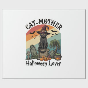 Kat Moeder Halloween Liefhebber Zwarte Heksenhoed  Cadeaupapier