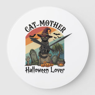 Kat Moeder Halloween Liefhebber Zwarte Heksenhoed Grote Klok