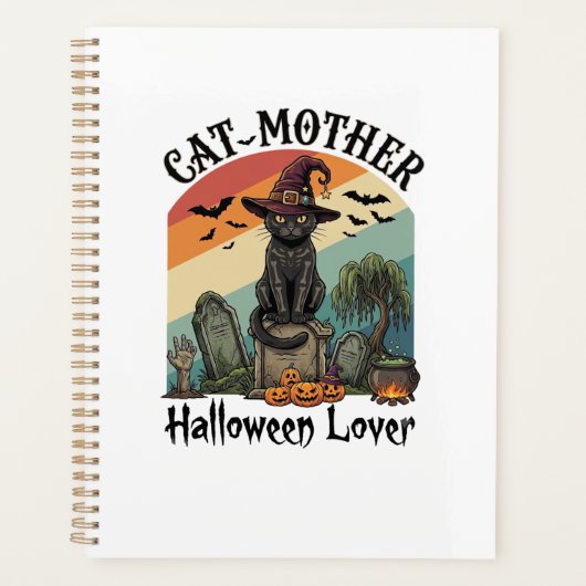Kat Moeder Halloween Liefhebber Zwarte Heksenhoed Planner (Voorkant)