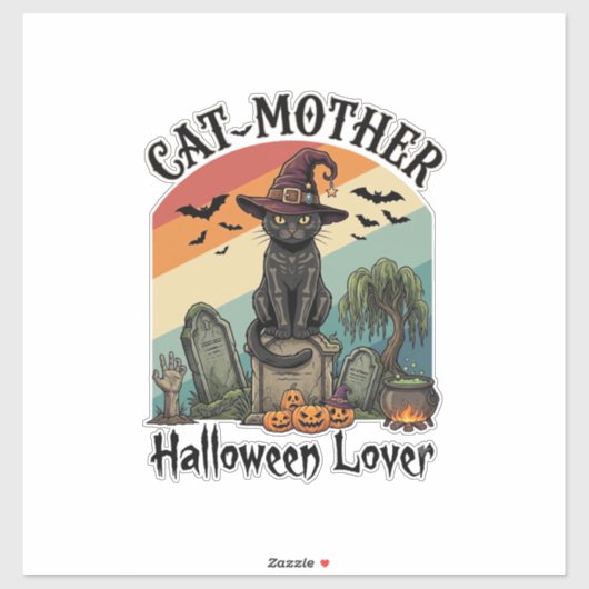 Kat Moeder Halloween Liefhebber Zwarte Heksenhoed Sticker (Vel)