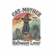 Kat Moeder Halloween Liefhebber Zwarte Heksenhoed Sticker (Voorkant)