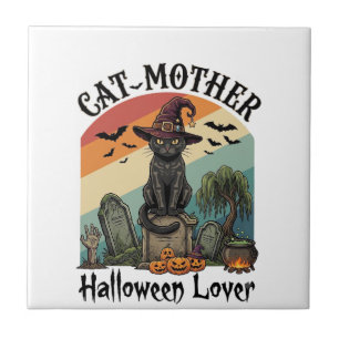 Kat Moeder Halloween Liefhebber Zwarte Heksenhoed Tegeltje