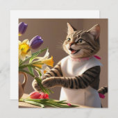 Kat Moeder is Bloemen aan het schikken Moederdag  Feestdagenkaart (Voorkant / Achterkant)