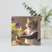 Kat Moeder is Bloemen aan het schikken Moederdag  Feestdagenkaart (Staand voorkant)
