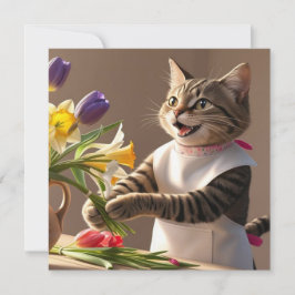 Kat Moeder is Bloemen aan het schikken Moederdag  Feestdagenkaart