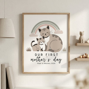 Kat Moeder Kitten Eerste Moederdag Pastel Kinderka Poster