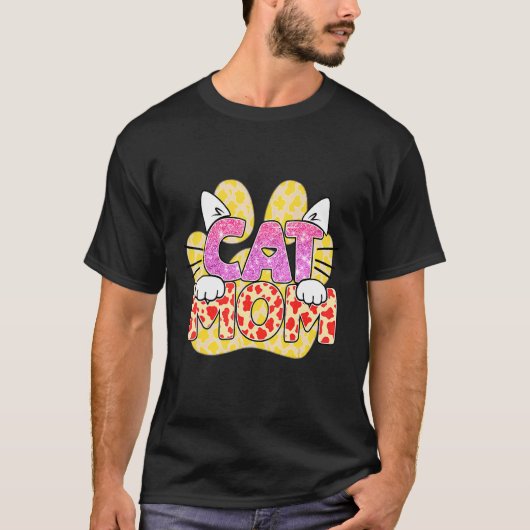 Kat Moeder Leopard Pet Kitten Paw Mama Moeder D T-shirt (Voorkant)