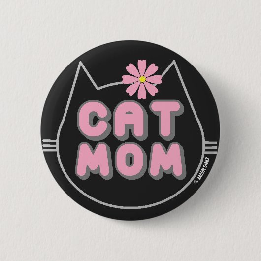 KAT MOEDER met roze bloem knop Ronde Button 5,7 Cm (Voorkant)
